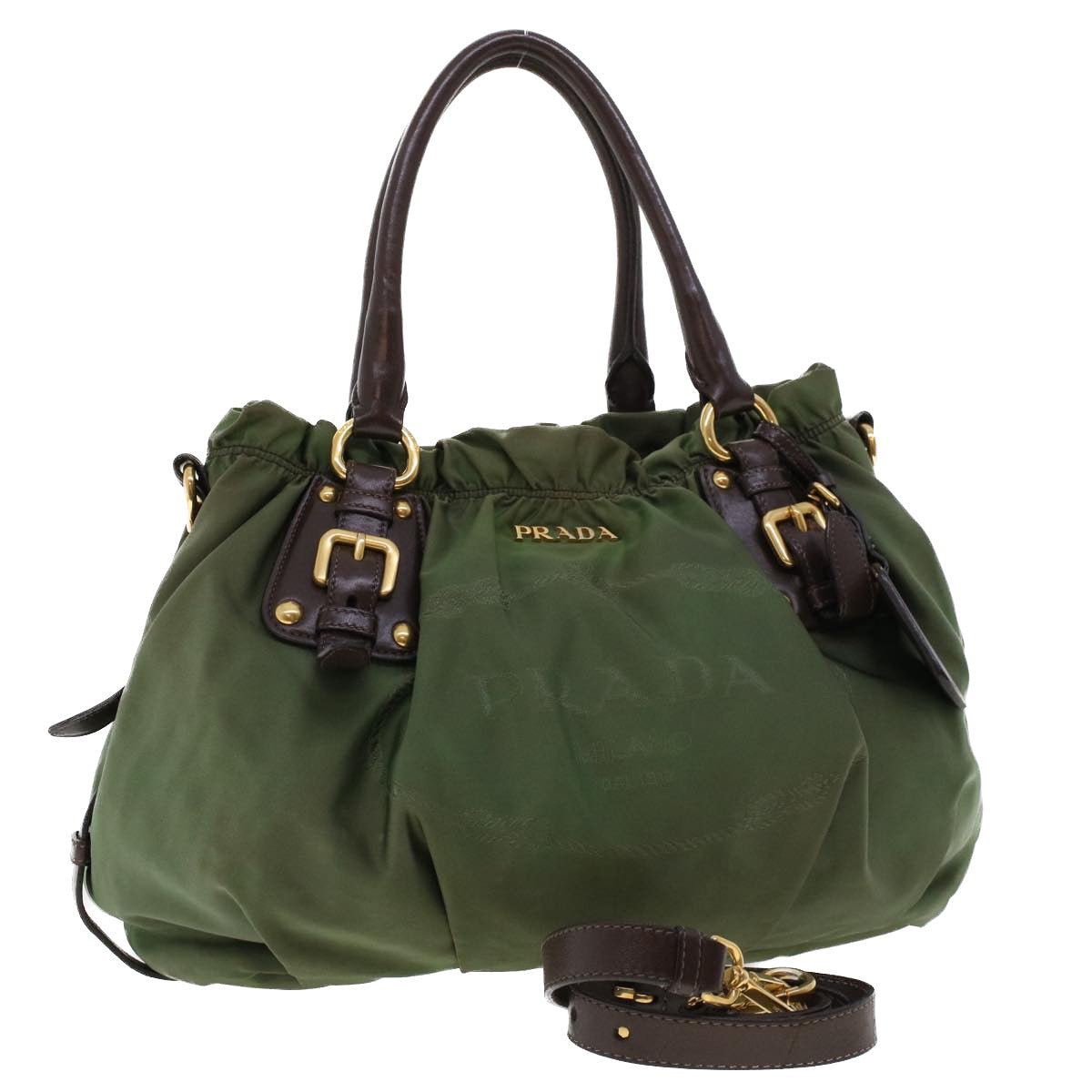 PRADA Hand Bag Nylon 2way Khaki Auth