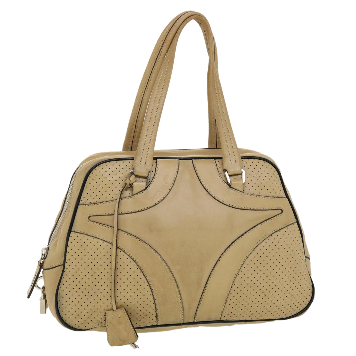 Prada Hand Bag Leather Beige