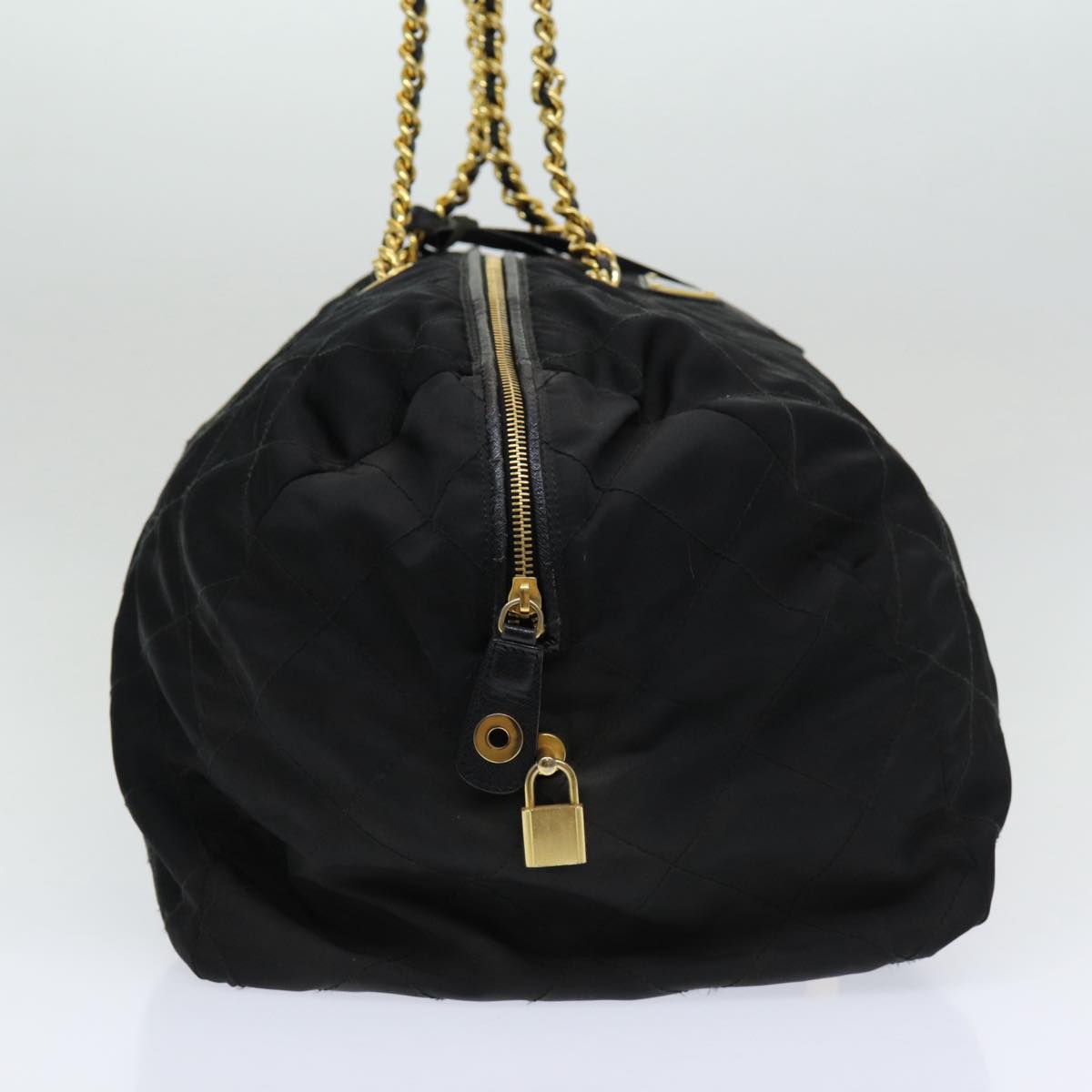 PRADA Quilted Chain Boston Bag Nylon Black Auth