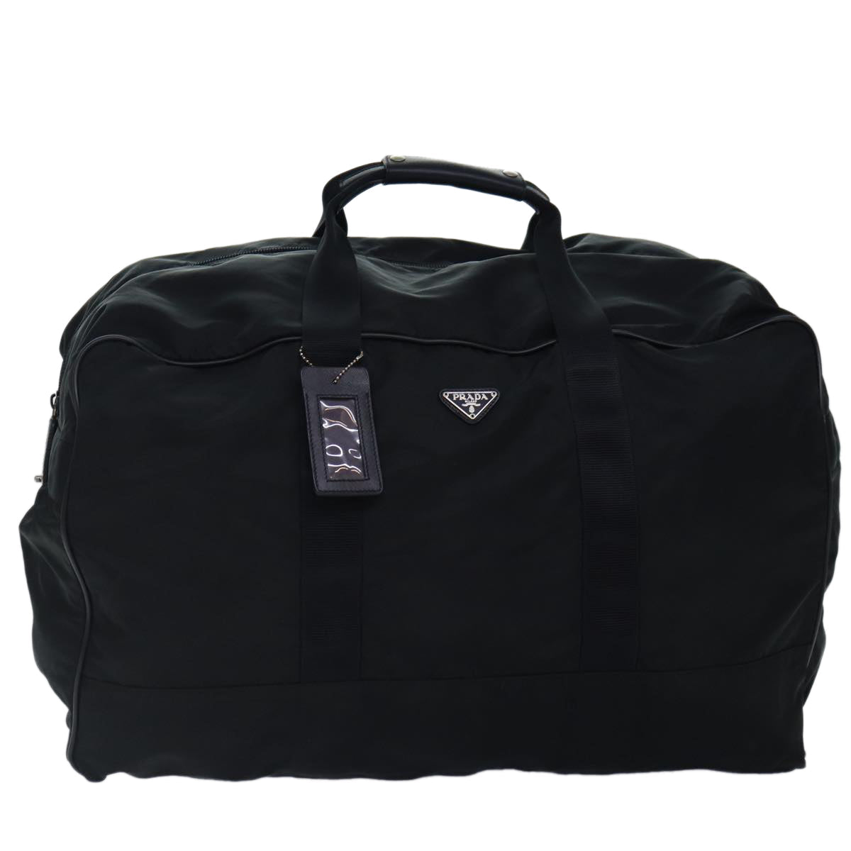 PRADA Boston Bag Nylon Black Silver Auth