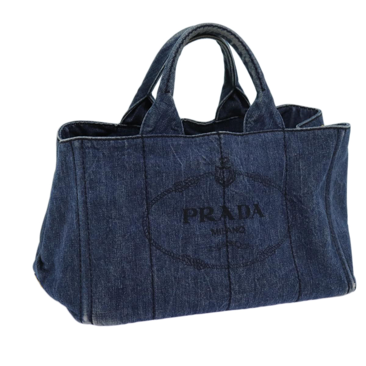 PRADA Canapa MM Hand Bag Blue Auth