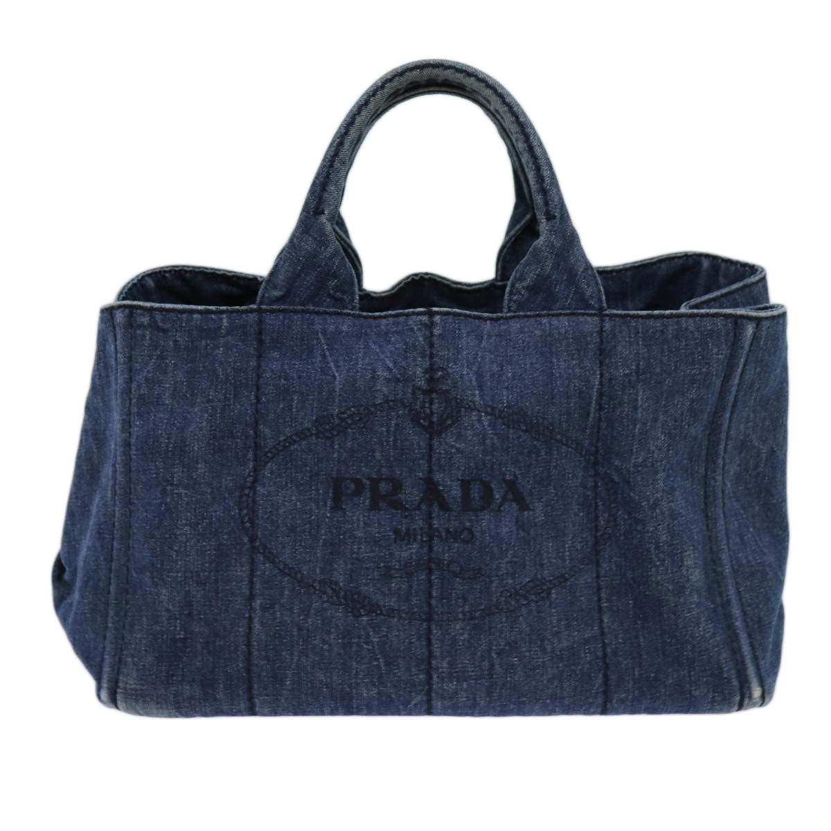 PRADA Canapa MM Hand Bag Denim Blue Auth