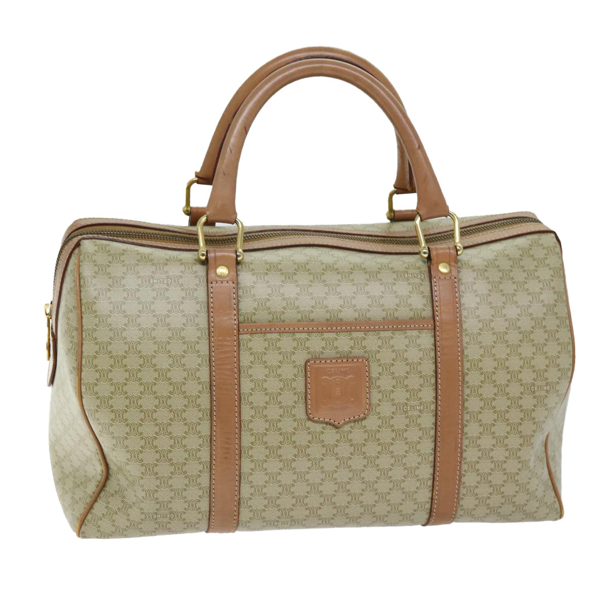 Luxury CELINE Macadam Canvas Boston Bag Beige 12162