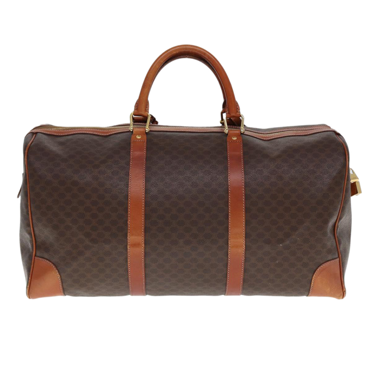 Luxury CELINE Macadam Canvas Boston Bag PVC Leather Brown 12899