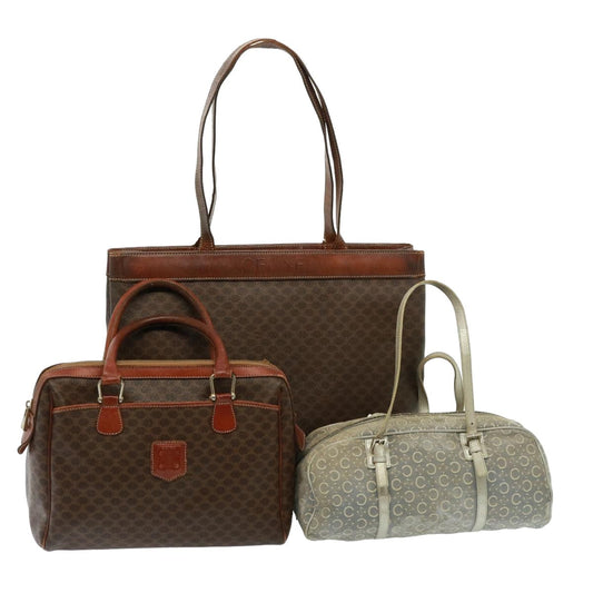 Luxury CELINE Shoulder Macadam Canvas Hand Bag PVC 3Set Brown 12914