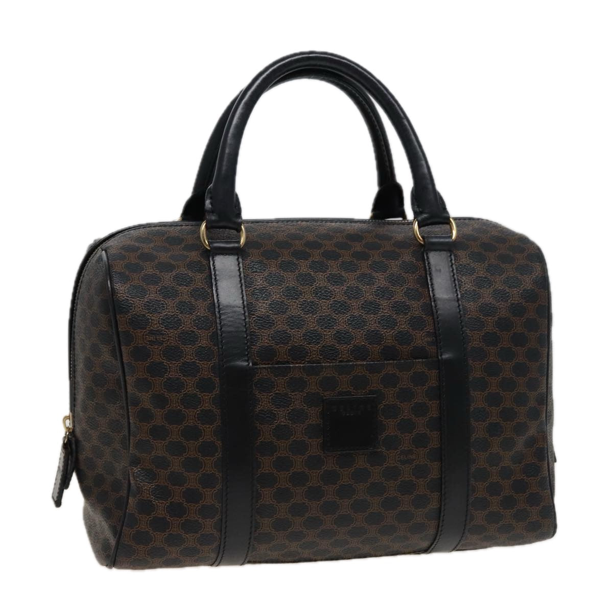 Luxury CELINE Macadam Canvas Boston Bag PVC Black 13041