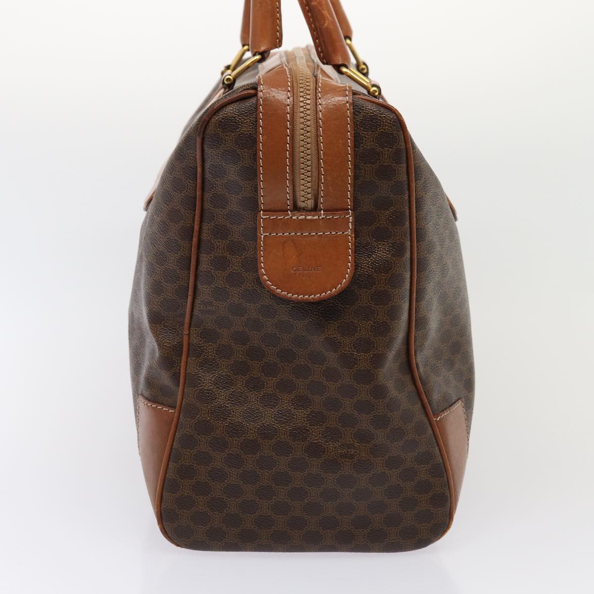 Luxury CELINE Macadam Canvas Boston Bag PVC Leather Brown 13157
