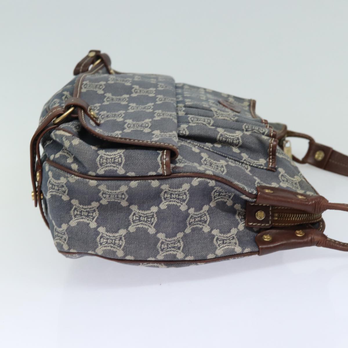 Luxury CELINE Denim Paris Macadam Shoulder Bag Blue 13201
