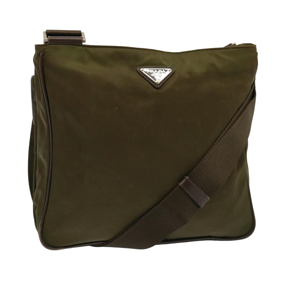 PRADA Shoulder Bag Enamel Khaki Brown Auth