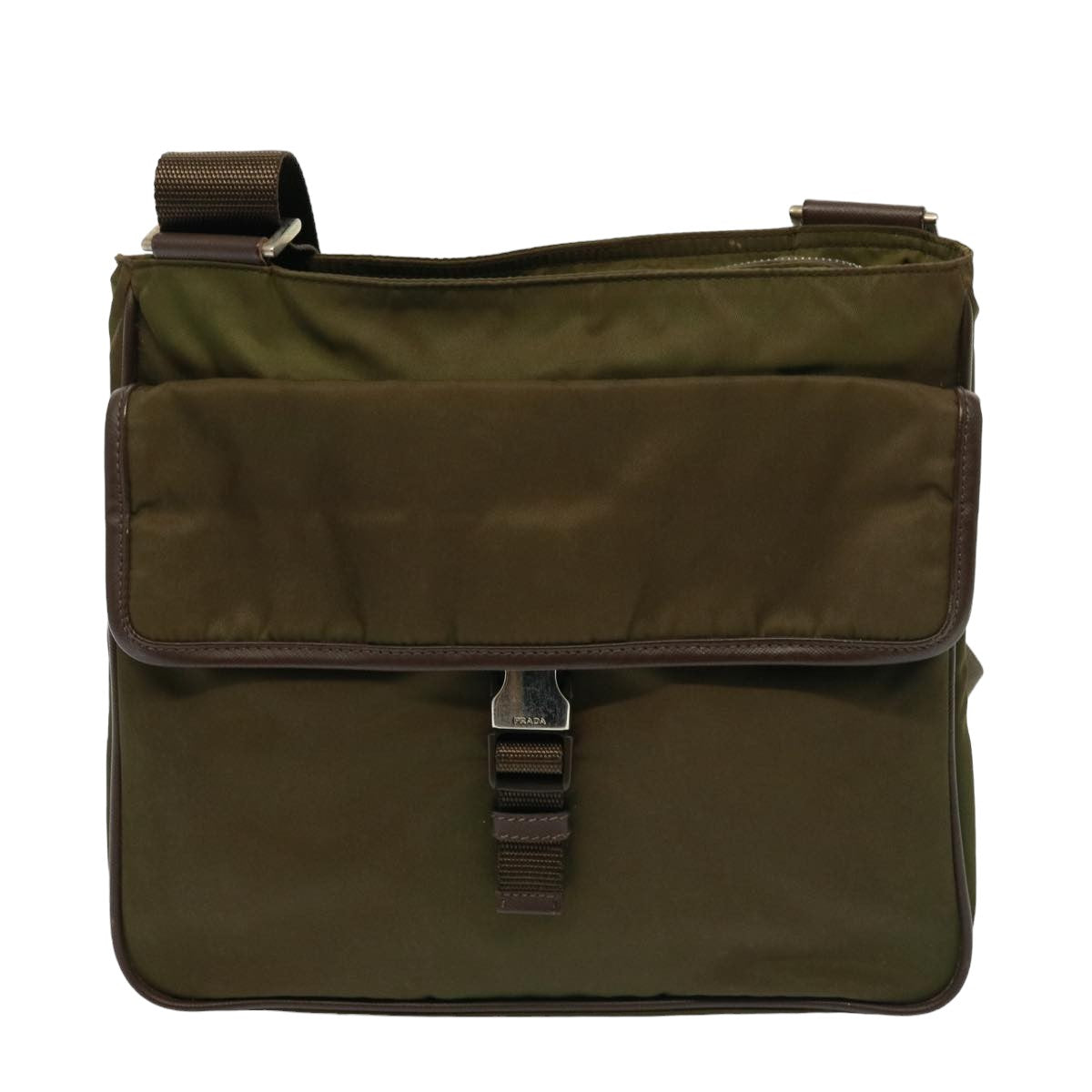 PRADA Shoulder Bag Enamel Khaki Brown Auth
