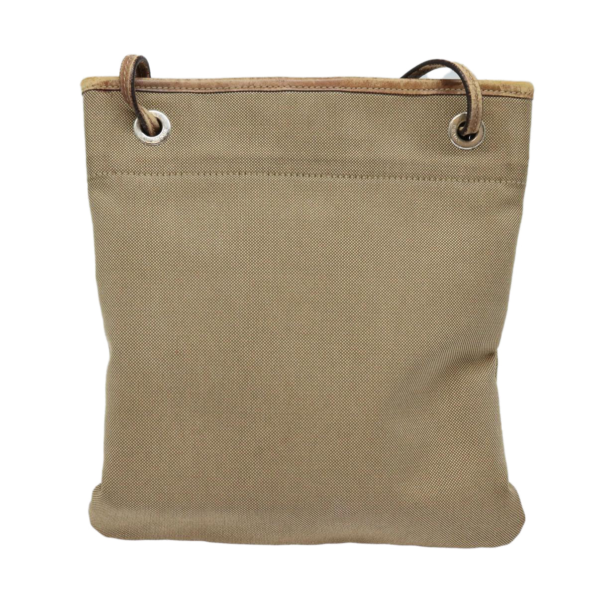 PRADA Shoulder Bag Canvas Beige Silver Auth