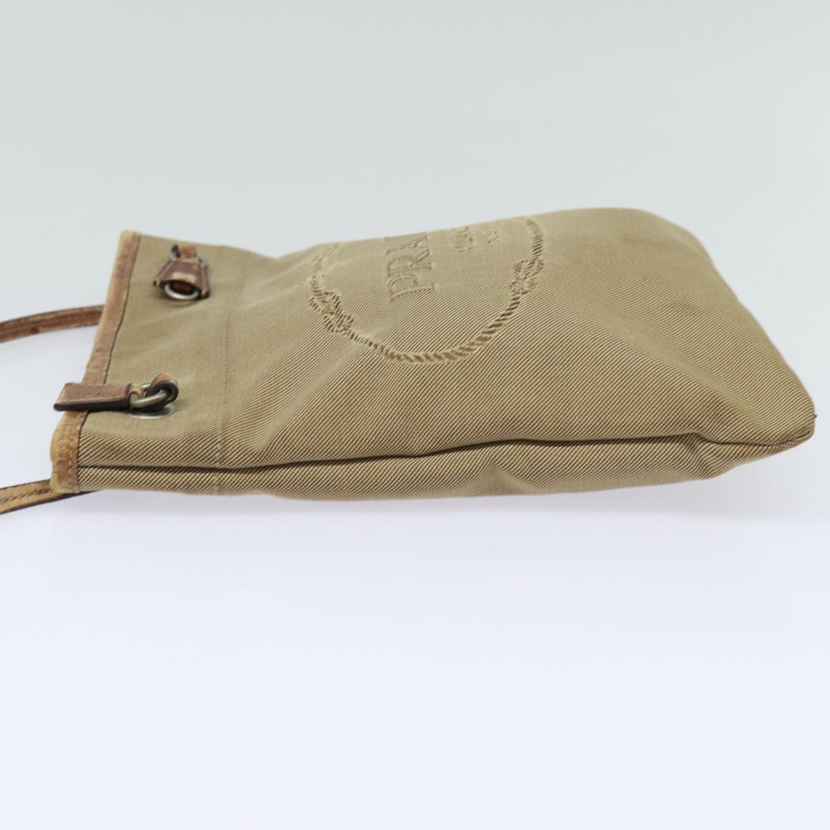 PRADA Shoulder Bag Canvas Beige Silver Auth