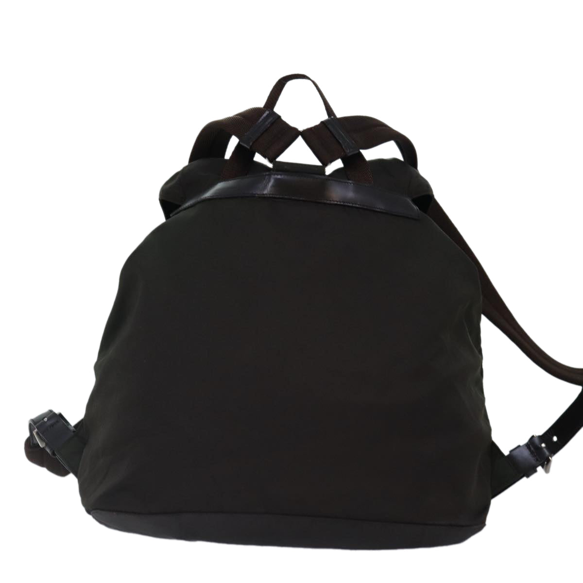 PRADA Backpack Nylon Khaki Brown Silver Auth