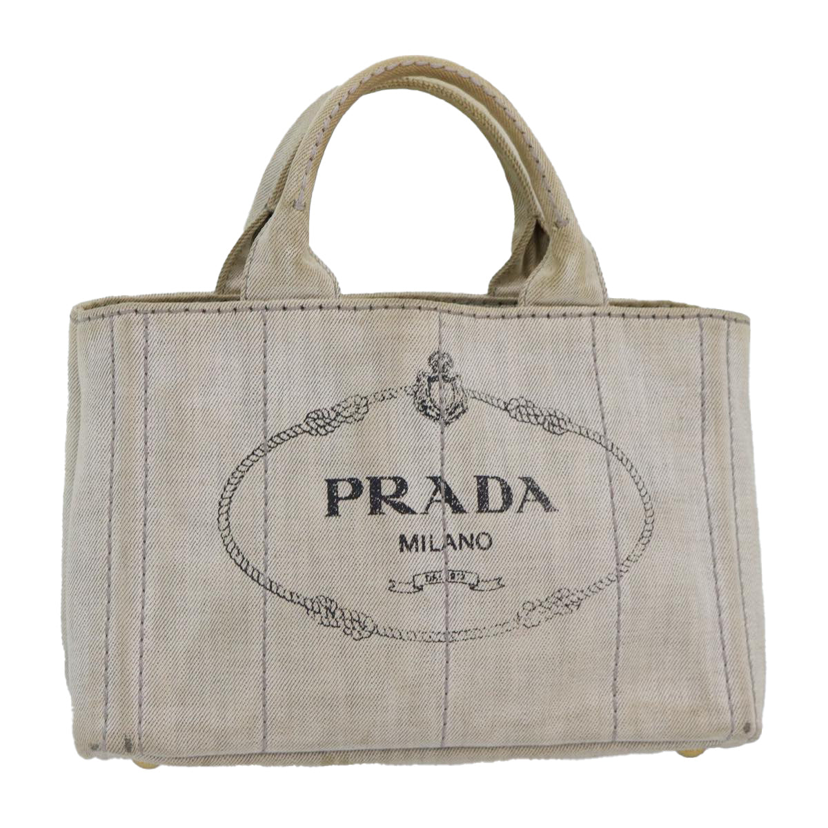 PRADA Canapa PM Hand Bag Denim Gold White Auth