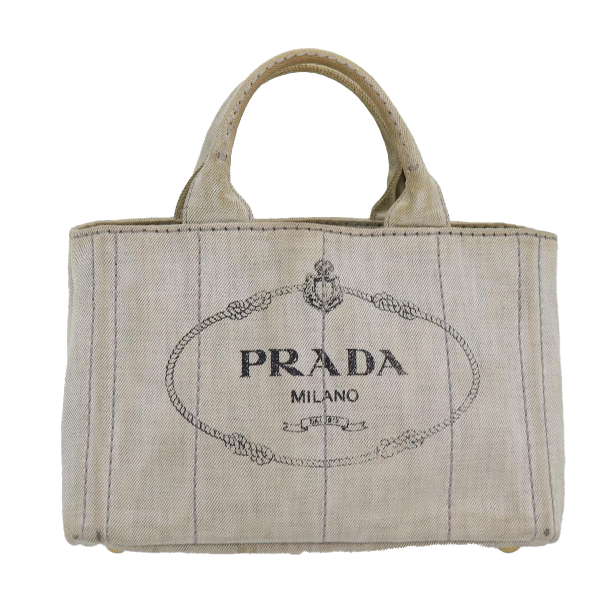 PRADA Canapa PM Hand Bag Gold White Auth