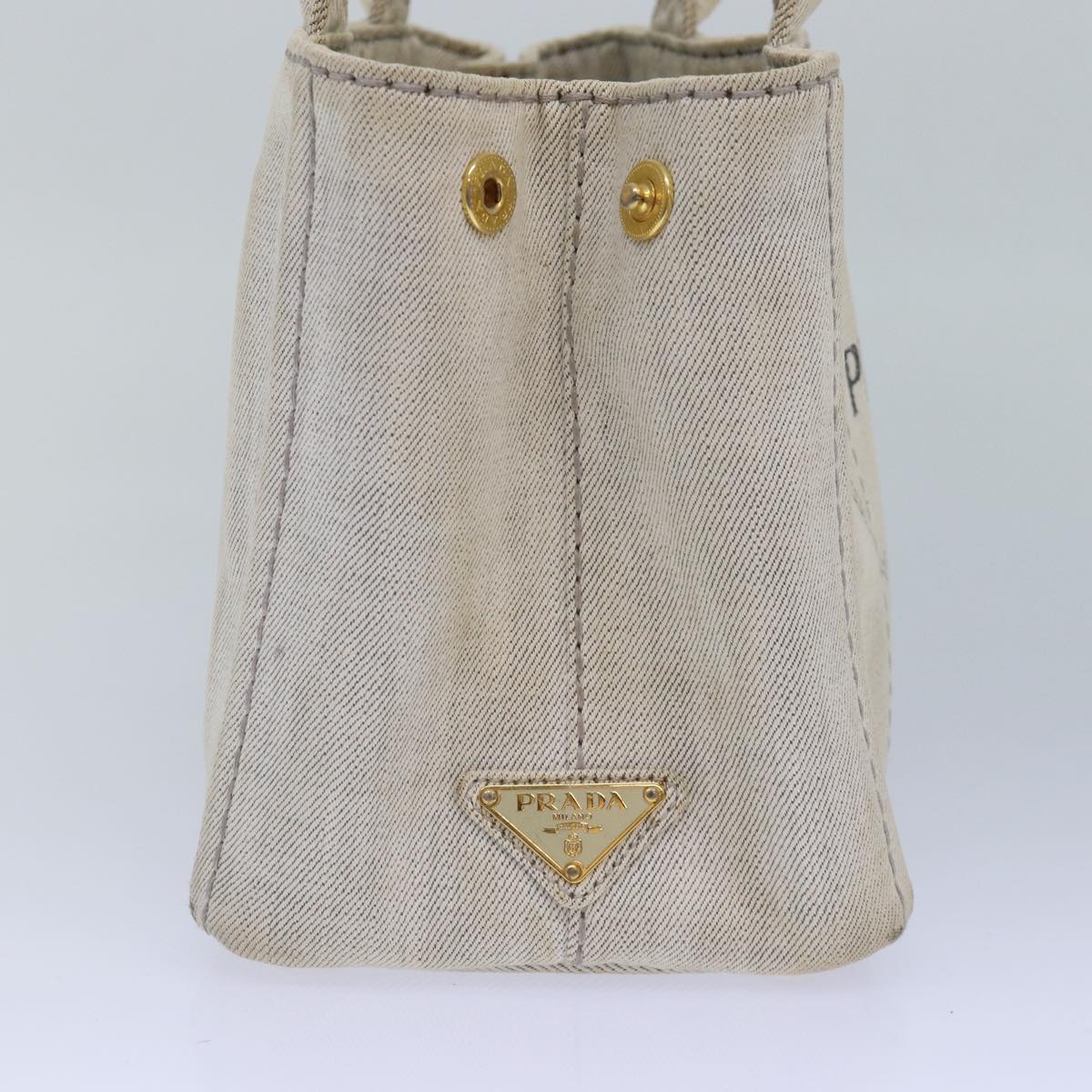 PRADA Canapa PM Hand Bag Denim Gold White Auth