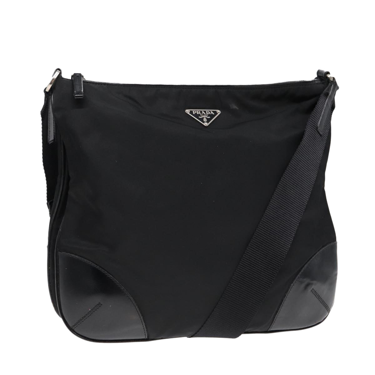PRADA Shoulder Bag Nylon Black Silver Auth
