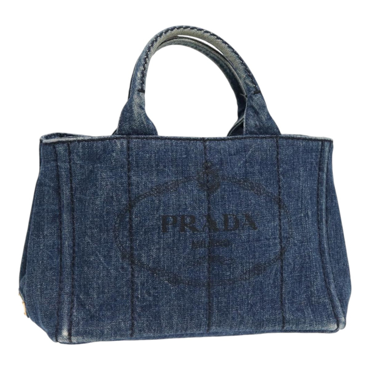 PRADA Canapa PM Hand Bag Gold Blue Auth