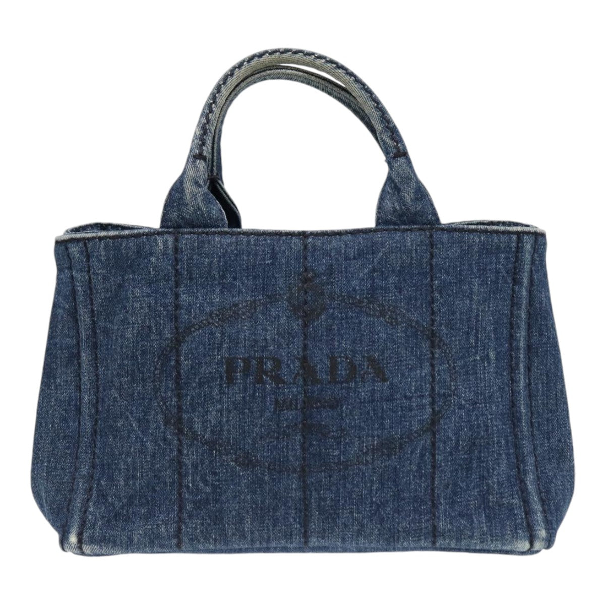 PRADA Canapa PM Hand Bag Denim Gold Blue Auth