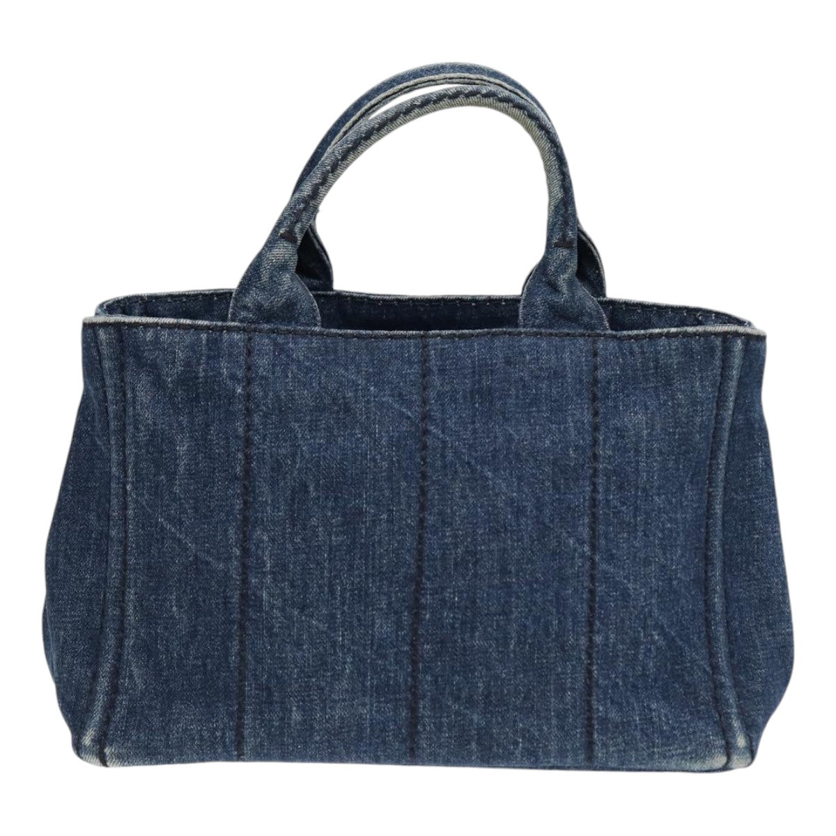 PRADA Canapa PM Hand Bag Denim Gold Blue Auth