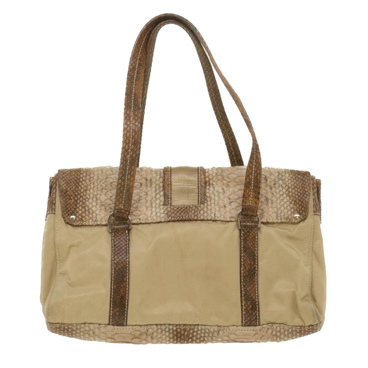 Prada Snake pattern Semi-Shoulder Shoulder Bag Nylon Beige