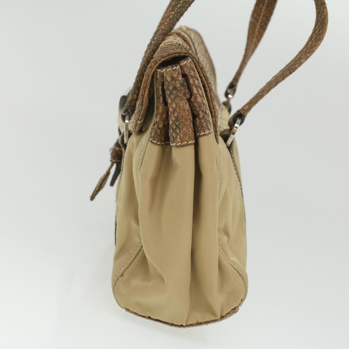 Prada Snake pattern Semi-Shoulder Shoulder Bag Nylon Beige