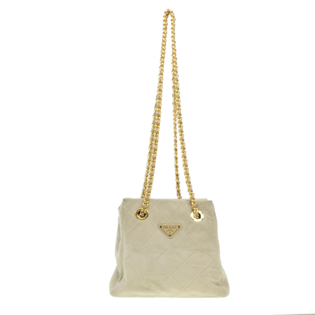 Prada Quilted Chain Shoulder Bag Suede Gray