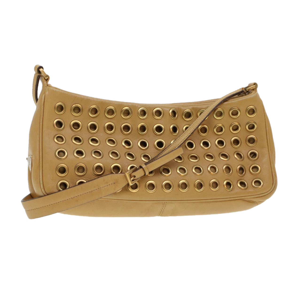 Prada Punching Shoulder Bag Leather Beige