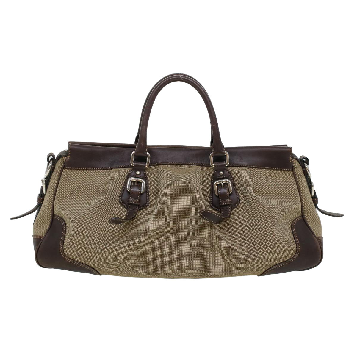 PRADA Hand Bag Canvas Beige Auth