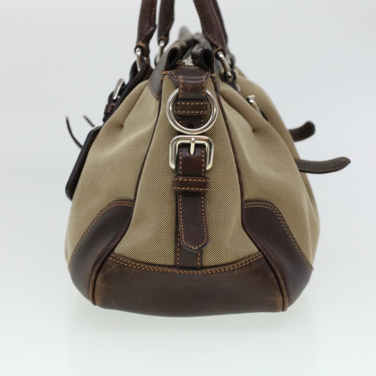 PRADA Hand Bag Canvas Beige Auth