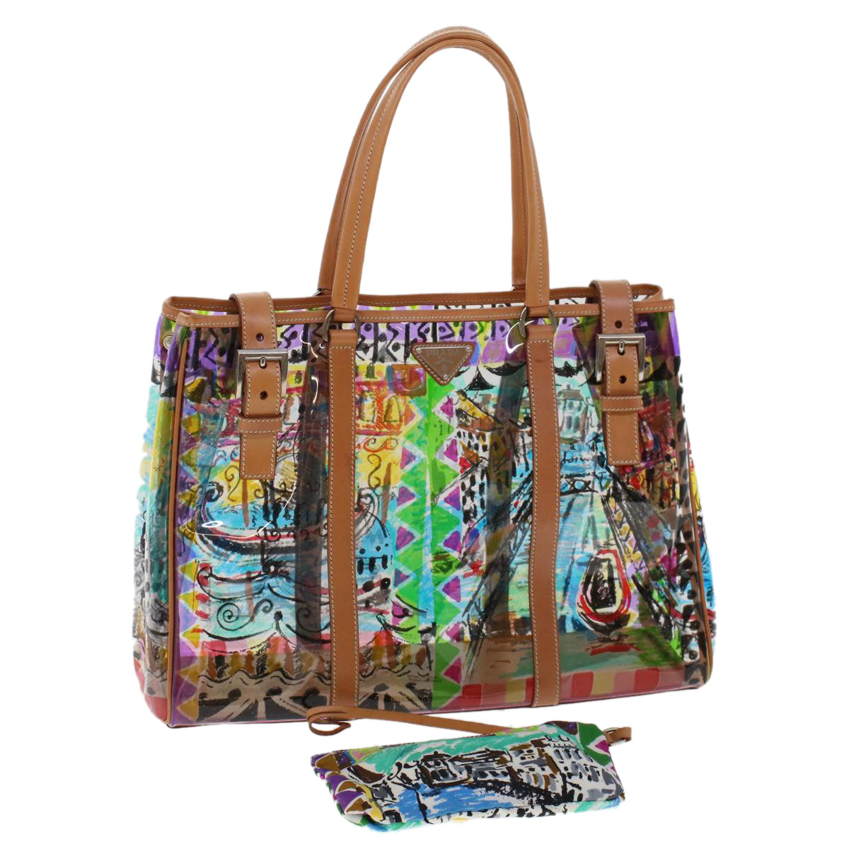 Prada Venice Pattern Tote Bag Vinyl Leather Multicolor