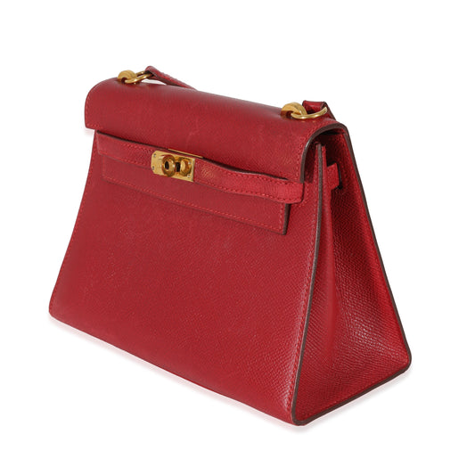 Luxury Hermes Rouge Vif Courchevel Mini Sellier Shoulder Kelly 20 GHW