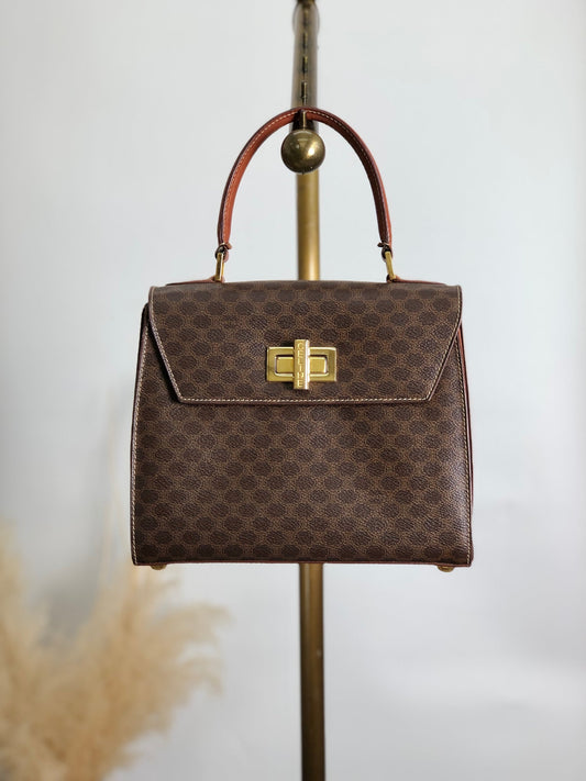 CELINE Macadam Turn Lock Handbag Brown in5yfj